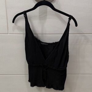 Brandy Melville Black Lace-Trim Tie-Front Camisole